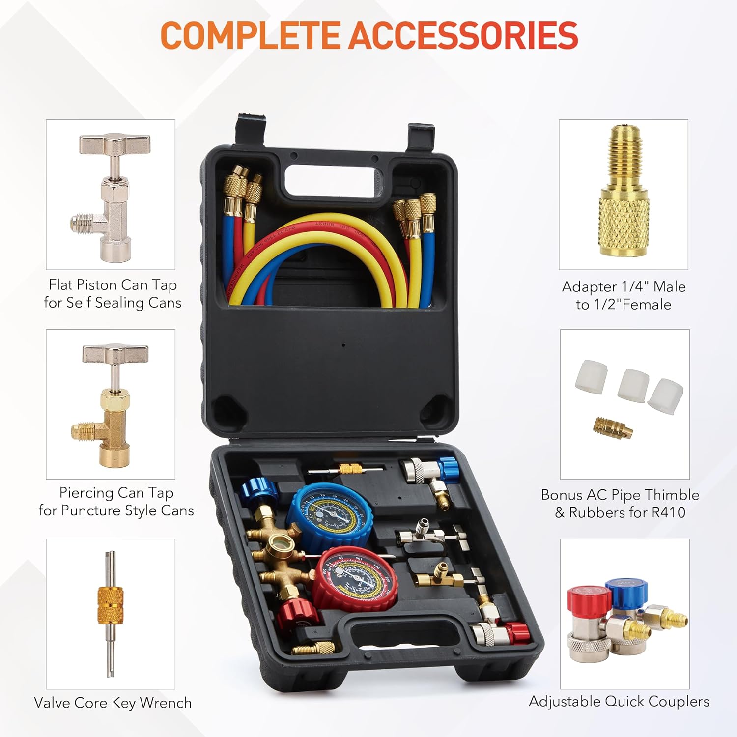 HVAC AC Manifold Gauge Set R134a R22 R12 with Hoses and Adapters 6 HVAC AC Manifold Gauge Set R134a R22 R12 with Hoses and Adapters - Image 6