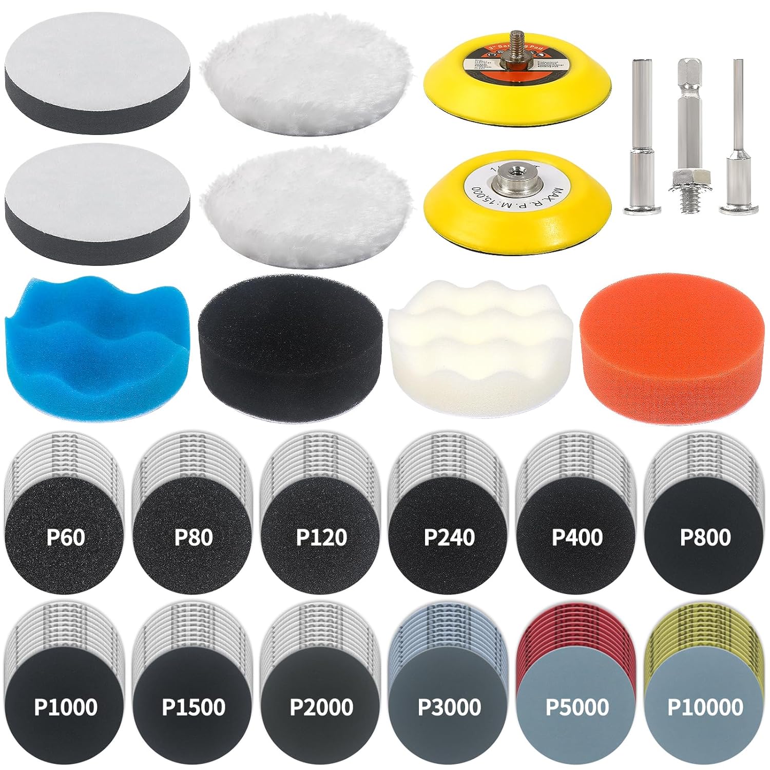 133PC Sanding Disc Kit 3in Hook Loop Pad Car Wood Metal Polish 1 sander tool for drill