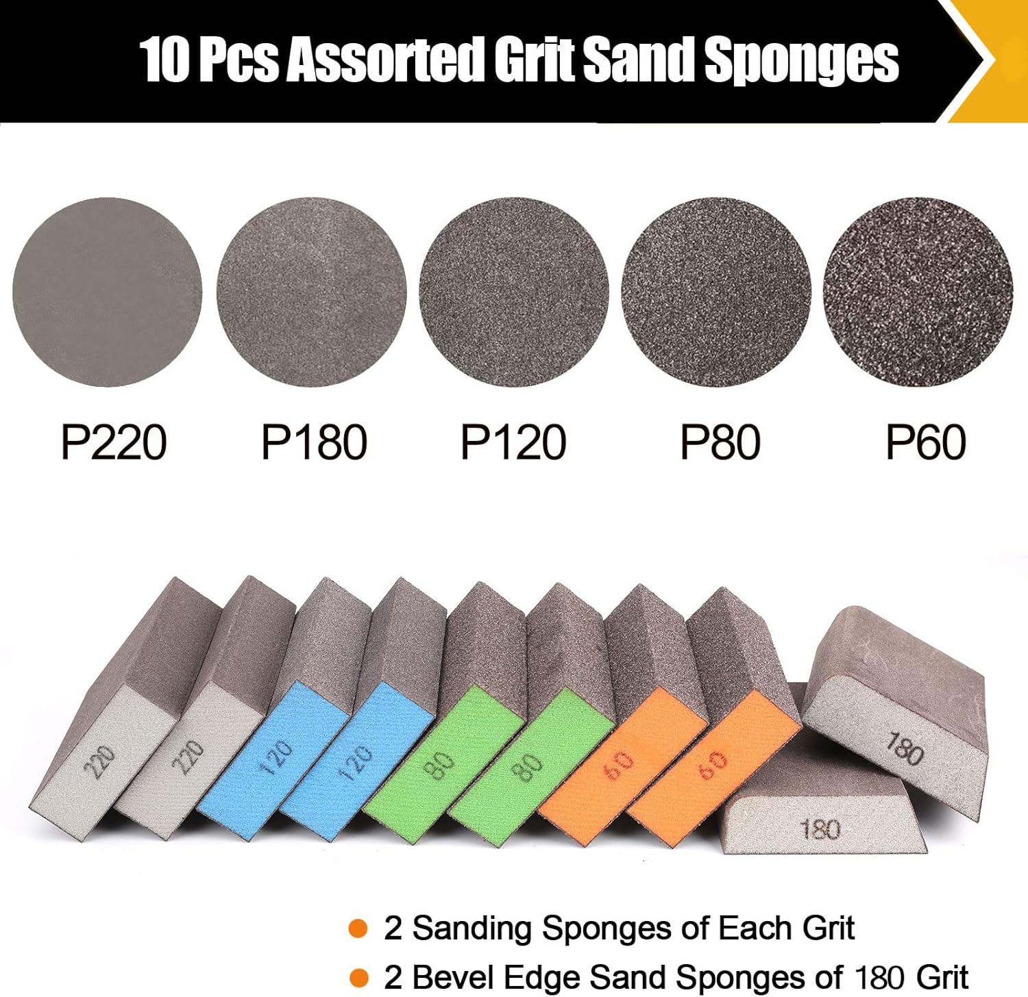 BOSHCRFAT 10pk Washable Sanding Blocks 60-220 Grit Wood Metal Drywall 2 BOSHCRFAT 10pk Washable Sanding Blocks 60-220 Grit Wood Metal Drywall - Image 2