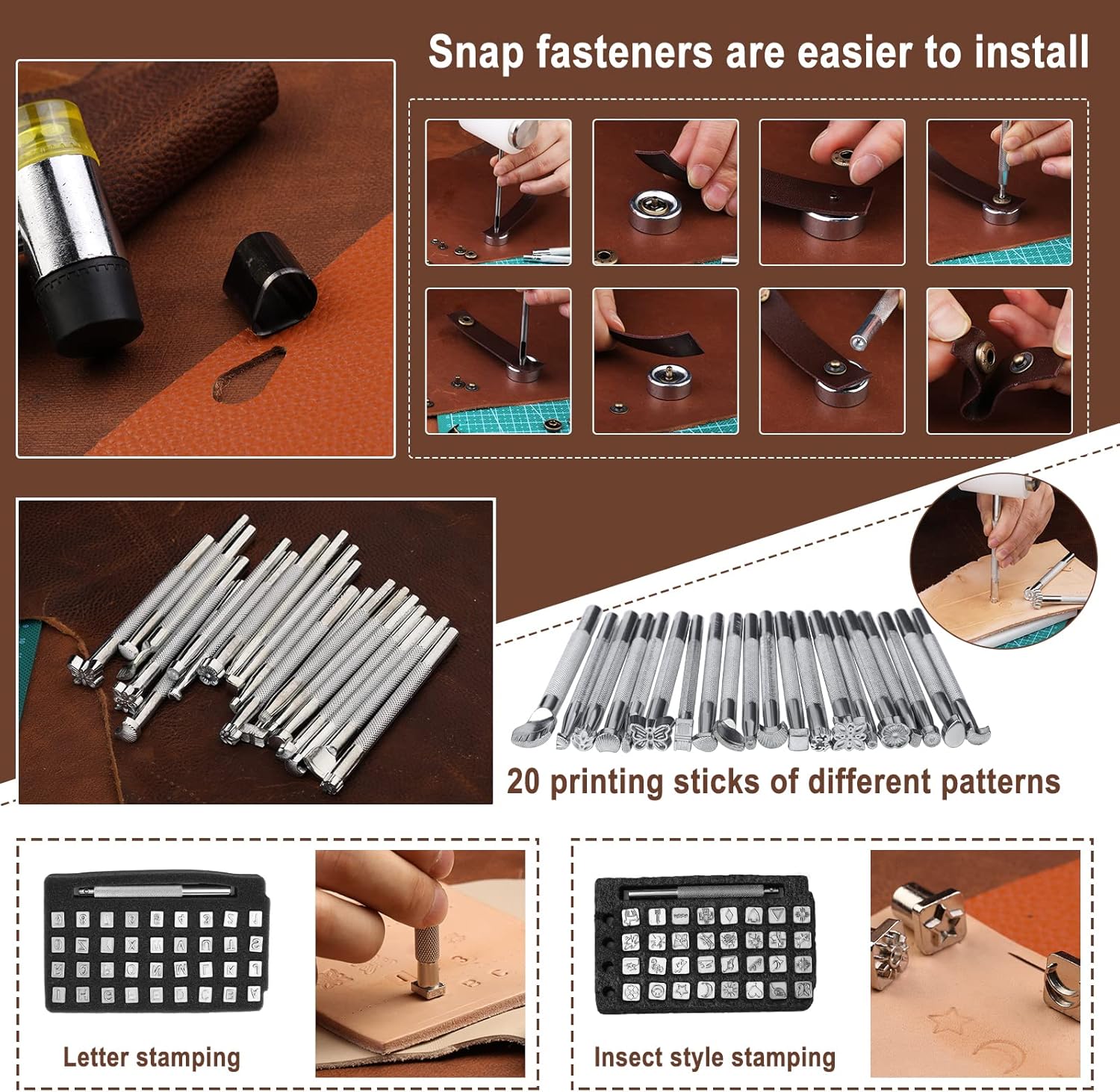 628Pc Leather Craft Tool Kit for Beginners with Stamping Set 5 628Pc Leather Craft Tool Kit for Beginners with Stamping Set - Image 5