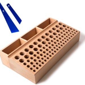 Tool Storage - Wooden Holder for Leather Craft Tools with 98 Storage Holes and 3 Large Slots (10.5" x 6") - Complete with 2 Glue Smear Sticks