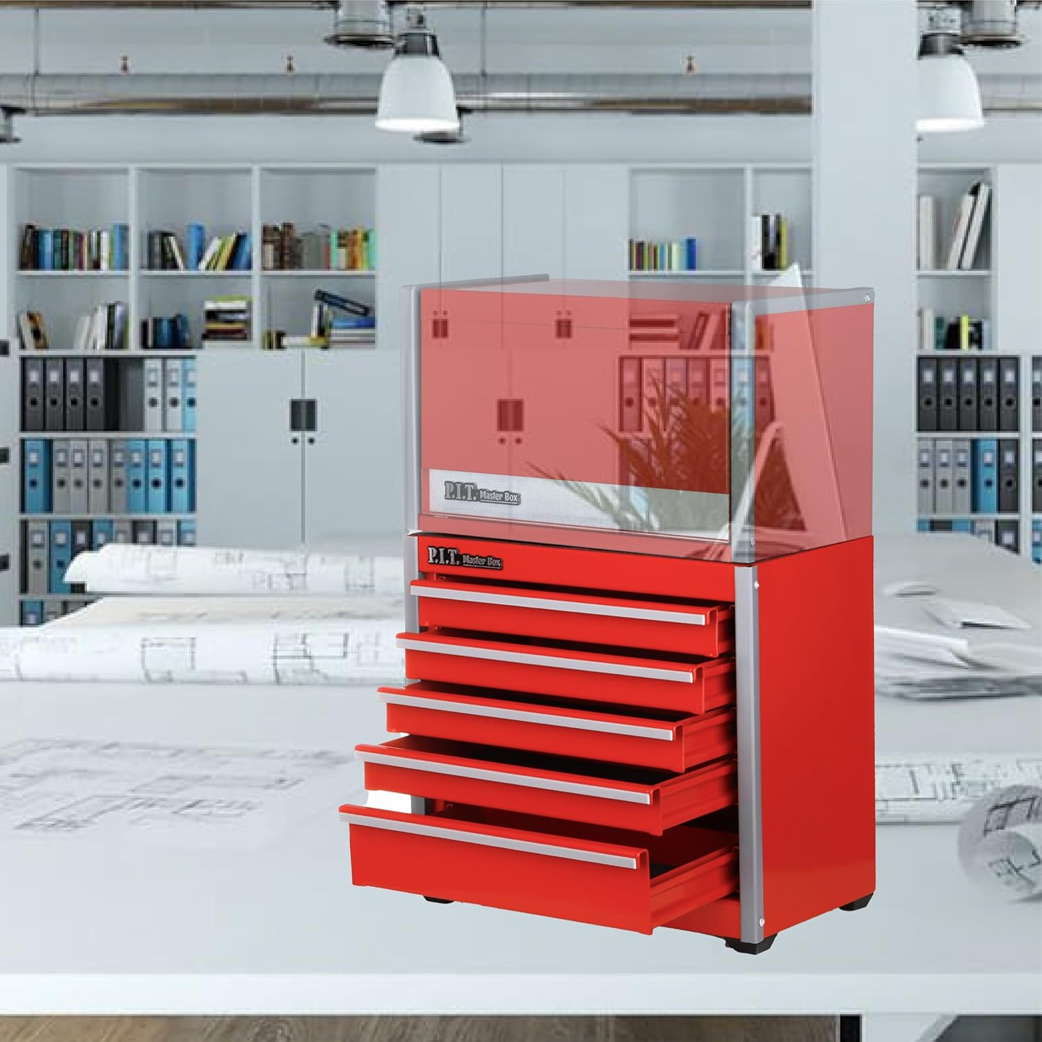 P.I.T. 5-Drawer Mini Rolling Tool Box Steel Cabinet Red 8 P.I.T. 5-Drawer Mini Rolling Tool Box Steel Cabinet Red - Image 8