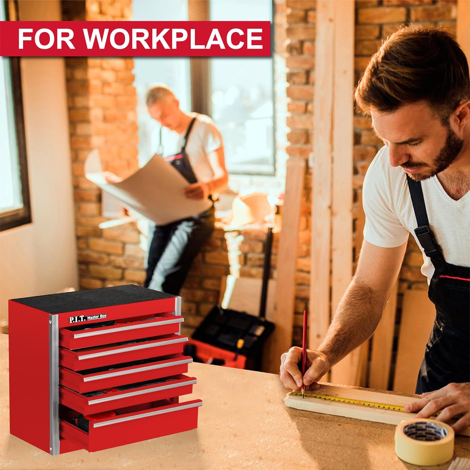 P.I.T. 5-Drawer Mini Rolling Tool Box Steel Cabinet Red 3 P.I.T. 5-Drawer Mini Rolling Tool Box Steel Cabinet Red - Image 3