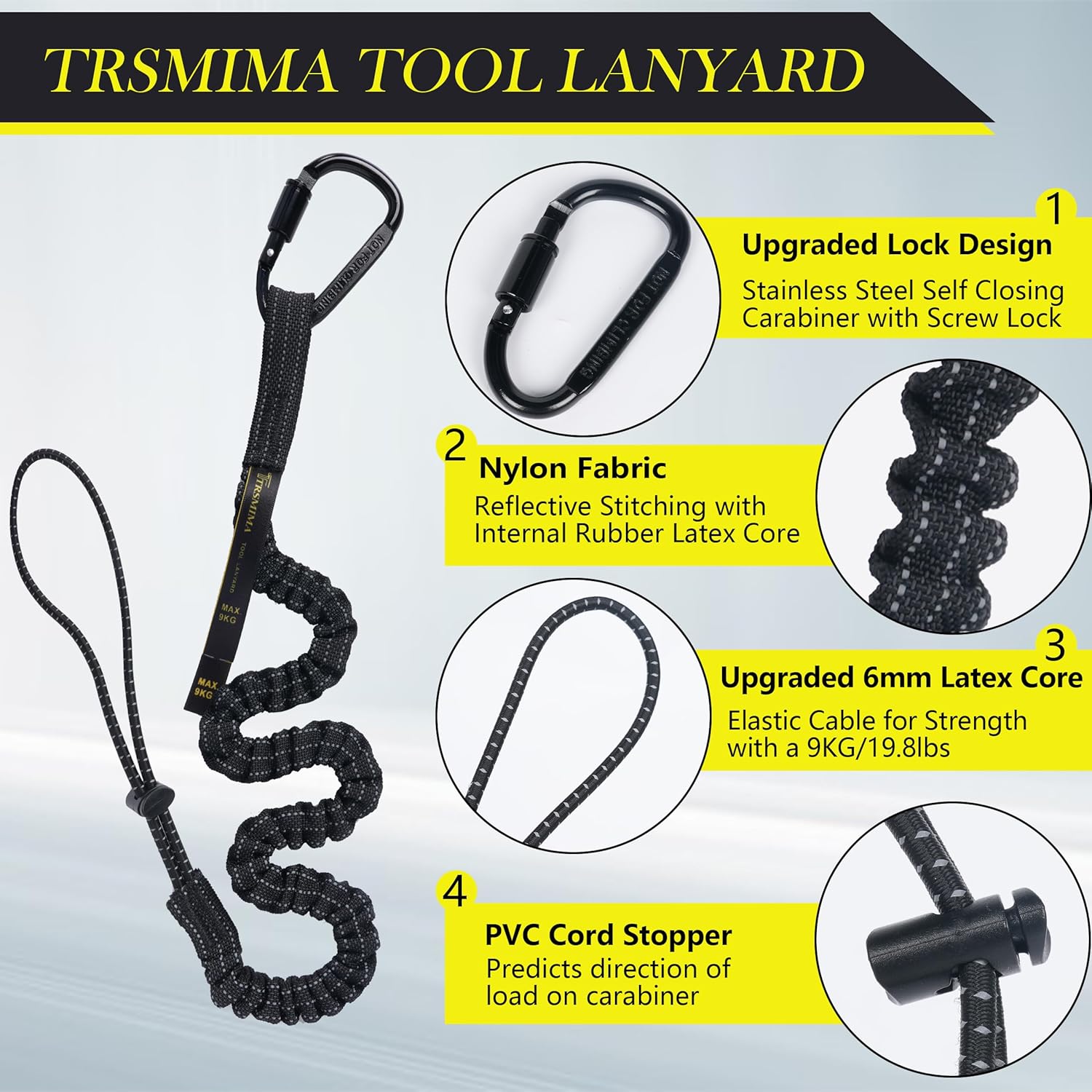 TRSMIMA 5 Pack Tool Lanyard Safety Tether with Carabiner Clips 2 TRSMIMA 5 Pack Tool Lanyard Safety Tether with Carabiner Clips - Image 2