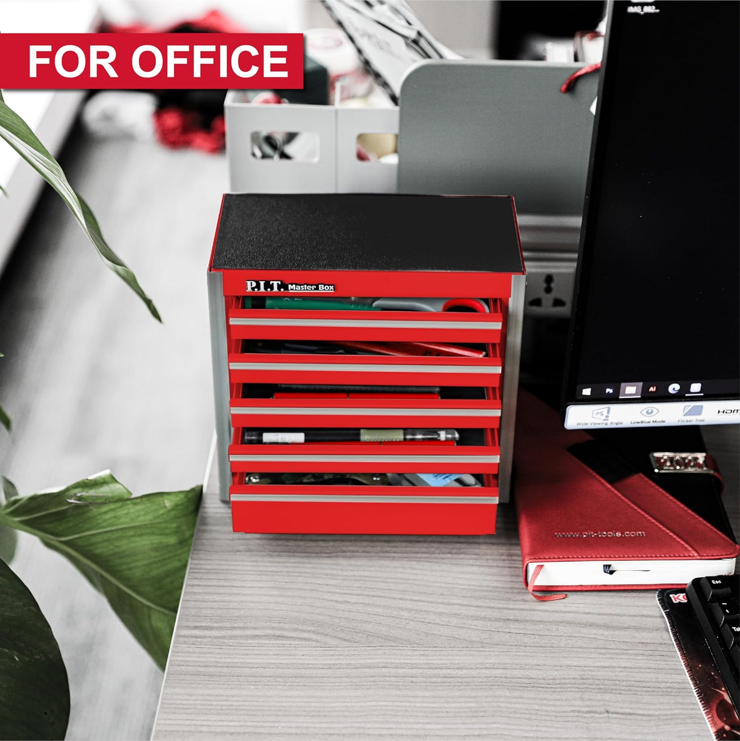 P.I.T. 5-Drawer Mini Rolling Tool Box Steel Cabinet Red 4 P.I.T. 5-Drawer Mini Rolling Tool Box Steel Cabinet Red - Image 4