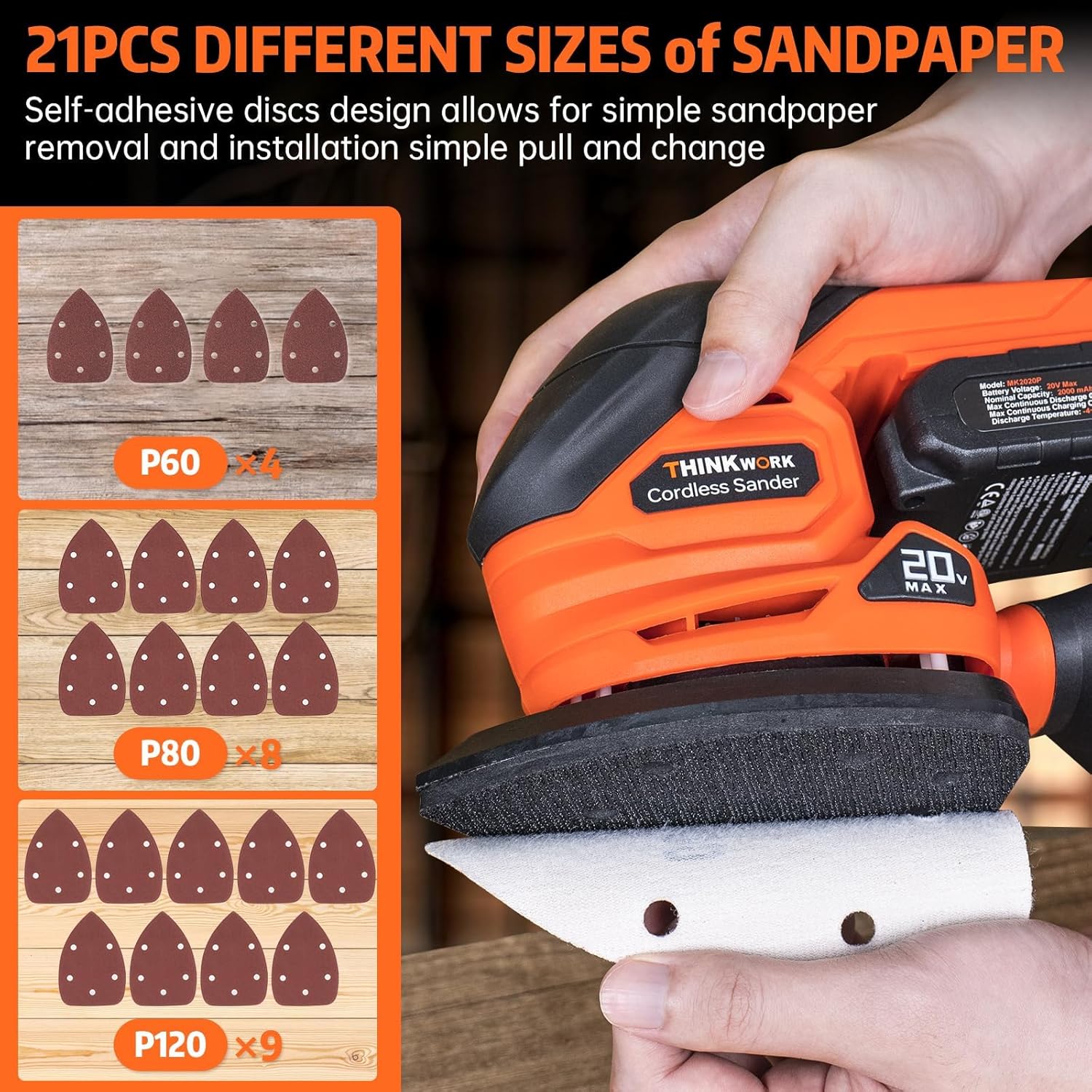 THINKWORK 20V Cordless Detail Sander Kit 12000 OPM 21pc Set 6 THINKWORK 20V Cordless Detail Sander Kit 12000 OPM 21pc Set - Image 6