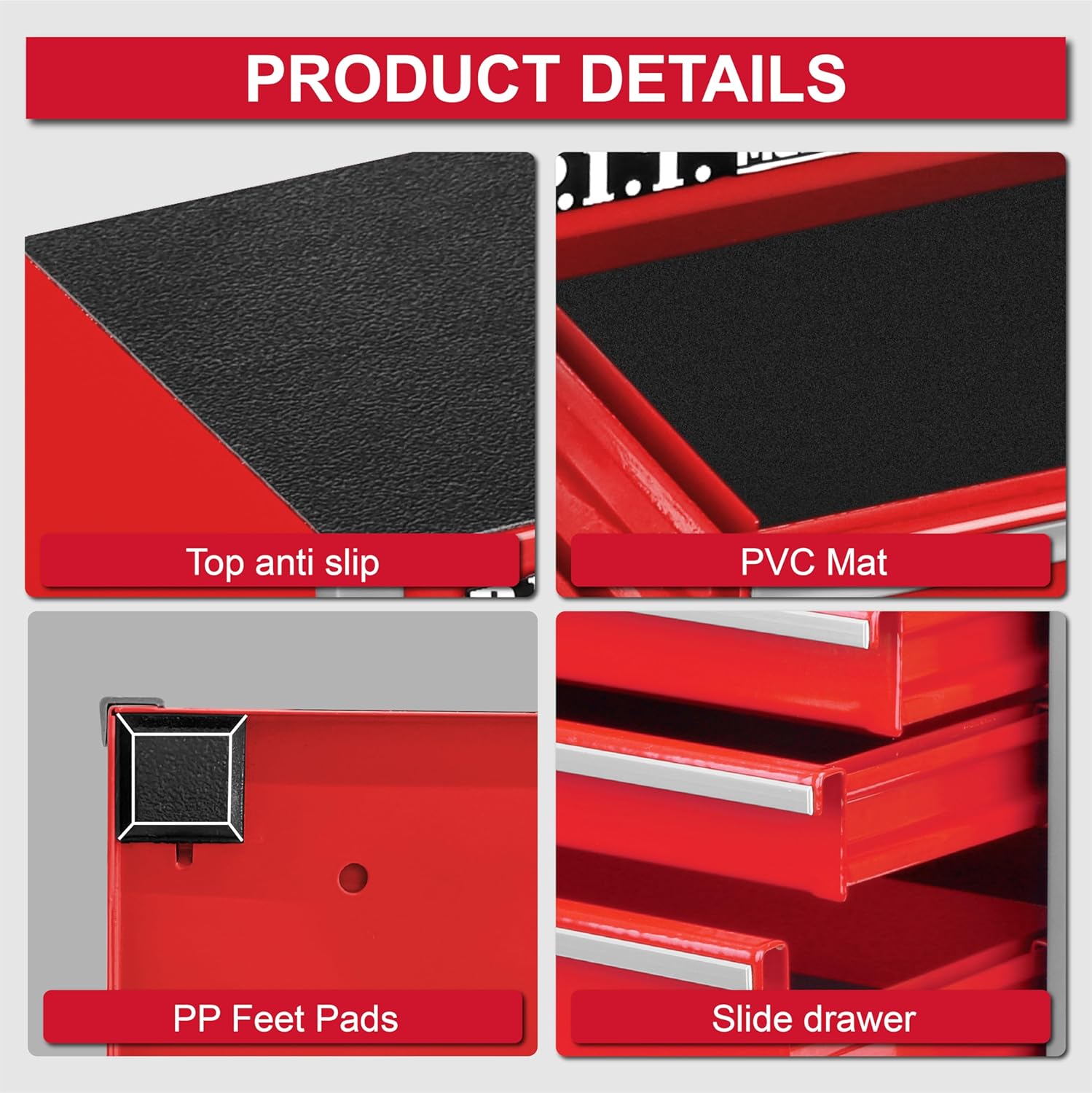 P.I.T. 5-Drawer Mini Rolling Tool Box Steel Cabinet Red 6 P.I.T. 5-Drawer Mini Rolling Tool Box Steel Cabinet Red - Image 6