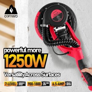 1250W Electric Drywall Sander with Vacuum 7-Speed LED Light Tool