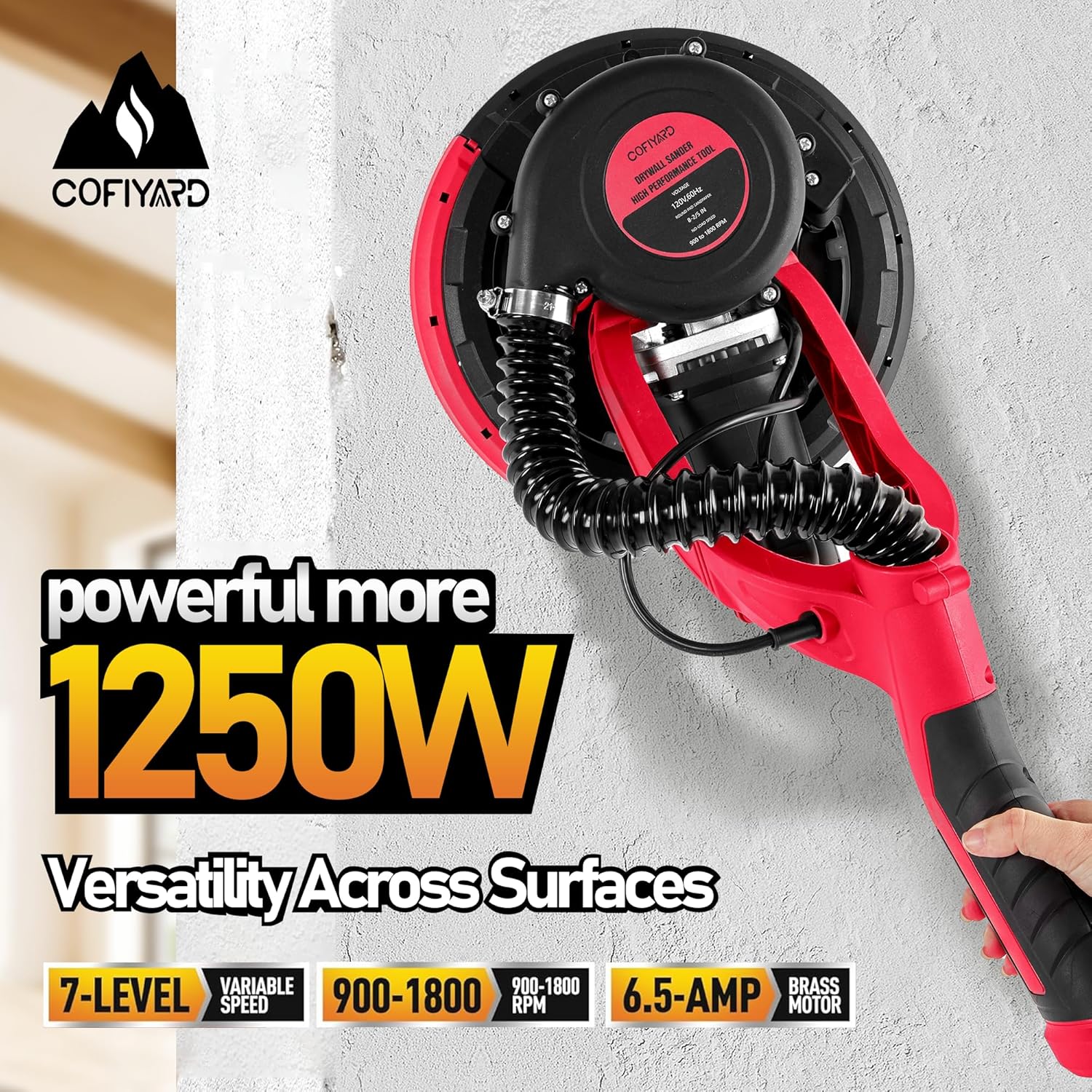 1250W Electric Drywall Sander with Vacuum 7-Speed LED Light Tool 2 1250W Electric Drywall Sander with Vacuum 7-Speed LED Light Tool - Image 2
