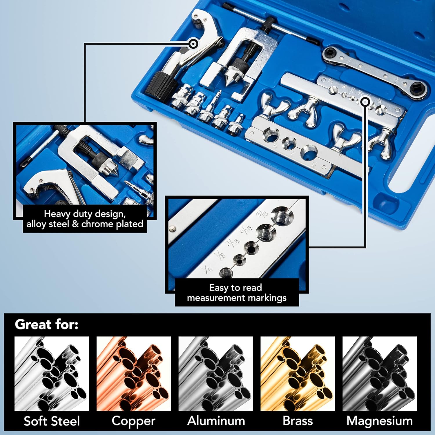 LORESO Flaring Tool Kit HVAC Swaging Set with Tube Cutter Copper 5 LORESO Flaring Tool Kit HVAC Swaging Set with Tube Cutter Copper - Image 5