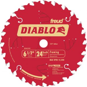 Diablo Framing Saw Blade for Wood - Tico Hi-Density Carbide, Non-Stick Perma-Shield Coating, 6-1/2" Diameter, 24 Teeth, .059" Kerf - D0624X