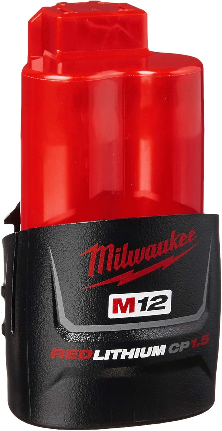 Milwaukee M12 REDLITHIUM 12V 1.5Ah Battery 48-11-2401 Compact 1 Milwaukee 48-11-2401 Genuine OEM M12 REDLITHIUM 12 Volt 1.5 Amp Compact Lithium Ion Battery with Overload Protection for Cordless Power Tools