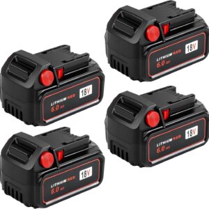 Mrupoo 4Pack 6000mAh 18V Lithium Ion Battery Replacement for Milwaukee M-18 Battery 48-11-1860, 48-11-1850, 48-11-1840, 48-11-1830 Compatible with Milwaukee 18V Tools