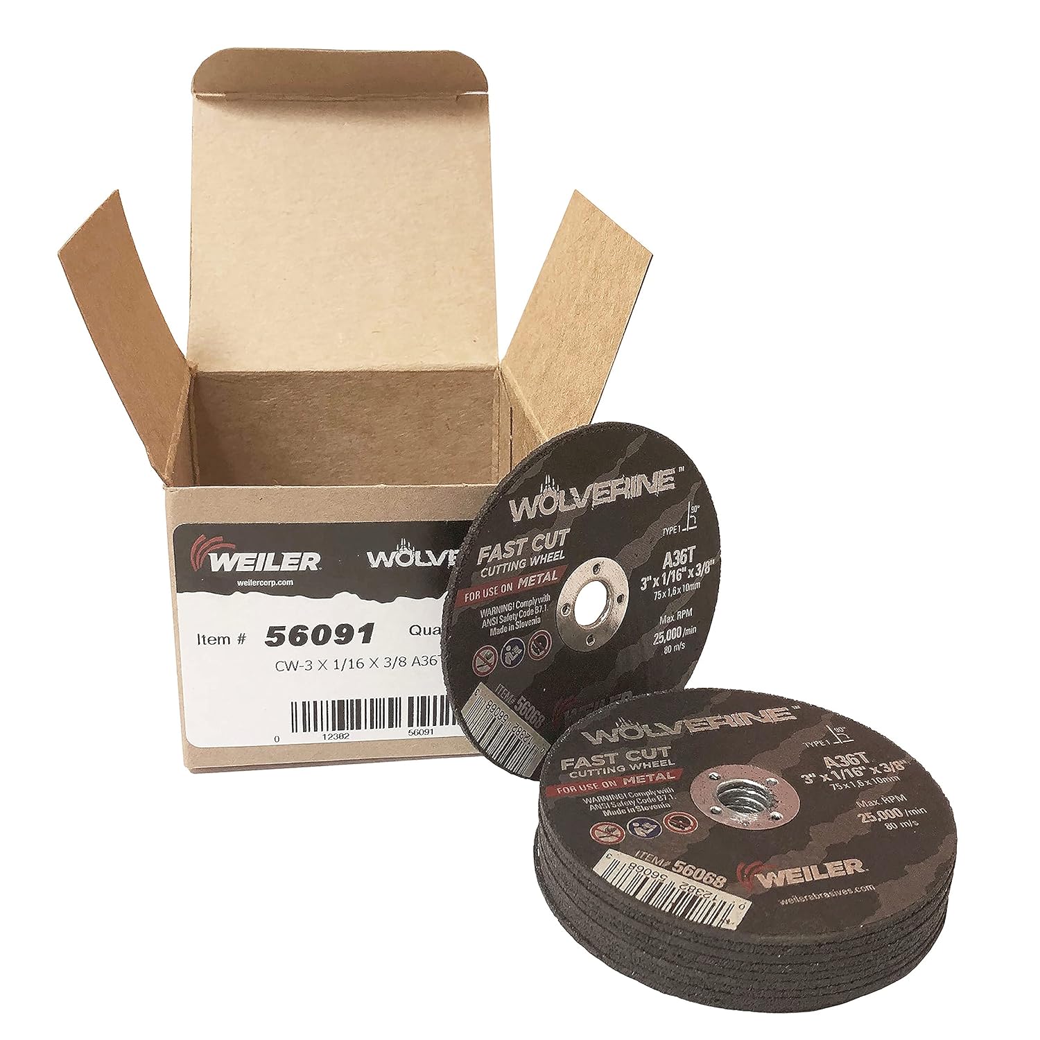Weiler 3" Cut-Off Wheels A36T 10 Pack for Metal Cutting 3/8" Arbor 1 Weiler 56091 3" x 1/16" Wolverine Type 1 Cut-Off Wheel, A36T, 3/8" A.H. 10 Pack