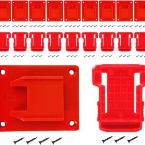 20pcs Tool Holders Battery Holders Mount for Milwaukee M18 18V Battery Drill Tool Red 10pcs tool holders and 10pcs battery holders with and 70 Screws for Power Tool