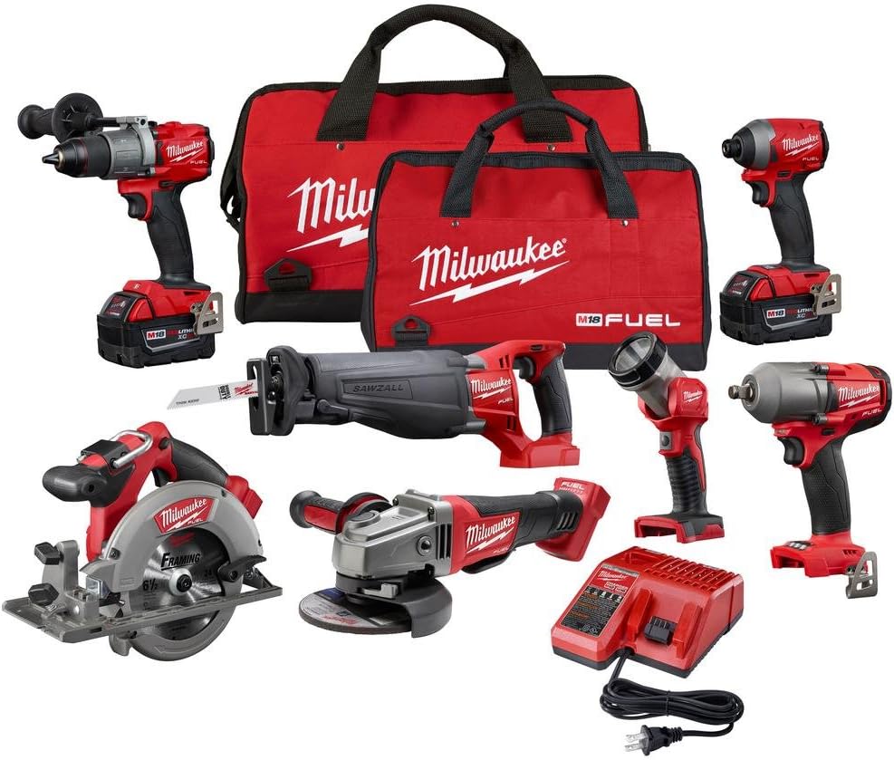M18 18V Brushless 7-Tool Combo Kit 2 Batteries Charger Bags 1 2997-27 M18 18-Volt Lithium-Ion Brushless Cordless Combo Kit (7-Tool) W/ (2) 5.0 Ah Batteries, (1) Charger, (2) Tool Bags