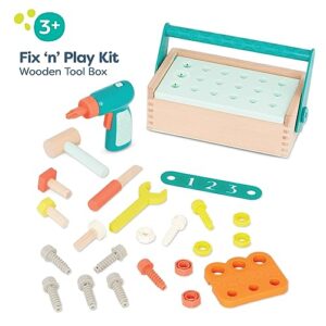 Kids Wooden Tool Box Set with Drill Hammer Pretend Play Age 3+