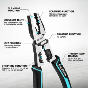 DURATECH 8.5″ 6-in-1 Linesman Pliers Wire Stripper Cutter Crimper