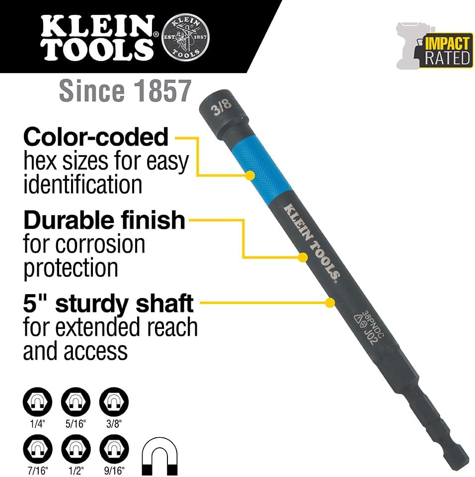 Klein Tools 6-Piece Magnetic SAE Nut Driver Set Extended Reach 2 Klein Tools 6-Piece Magnetic SAE Nut Driver Set Extended Reach - Image 2