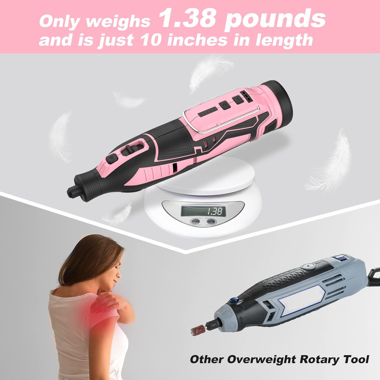 WORKPRO 12V Cordless Rotary Tool Kit 114pc Pink Engraver Sander 8 WORKPRO 12V Cordless Rotary Tool Kit 114pc Pink Engraver Sander - Image 8