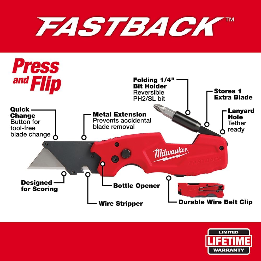 Fastback 6-in-1 Utility Knife - Folding Multi-Tool EDC Blade 2 Fastback 6-in-1 Utility Knife - Folding Multi-Tool EDC Blade - Image 2