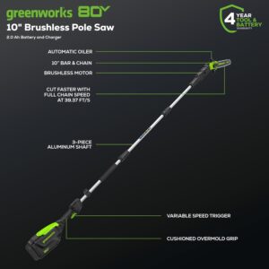 Greenworks 80V 10″ Cordless Polesaw with Battery and Charger