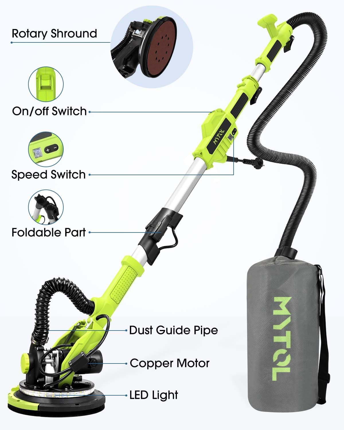 Drywall Sander 7.2A Electric with Vacuum LED Light 6 Speed 900-1800RPM 5 Drywall Sander 7.2A Electric with Vacuum LED Light 6 Speed 900-1800RPM - Image 5