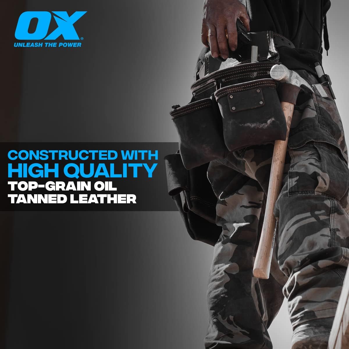 OX Tools Oil Tanned Leather Carpenter Tool Belt with Suspenders 3 OX Tools Oil Tanned Leather Carpenter Tool Belt with Suspenders - Image 3