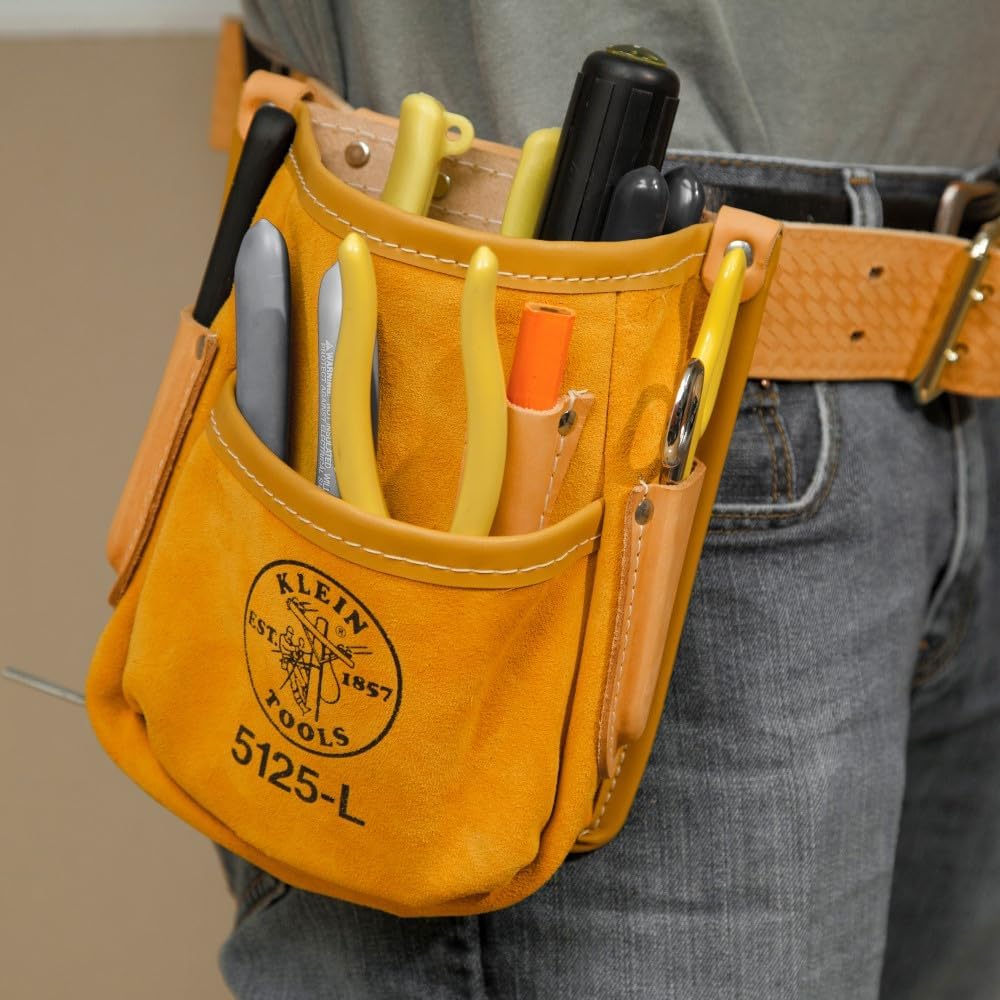 Klein Tools 5125L Leather Tool Pouch 5-Pocket Belt Holster 2 Klein Tools 5125L Leather Tool Pouch 5-Pocket Belt Holster - Image 2