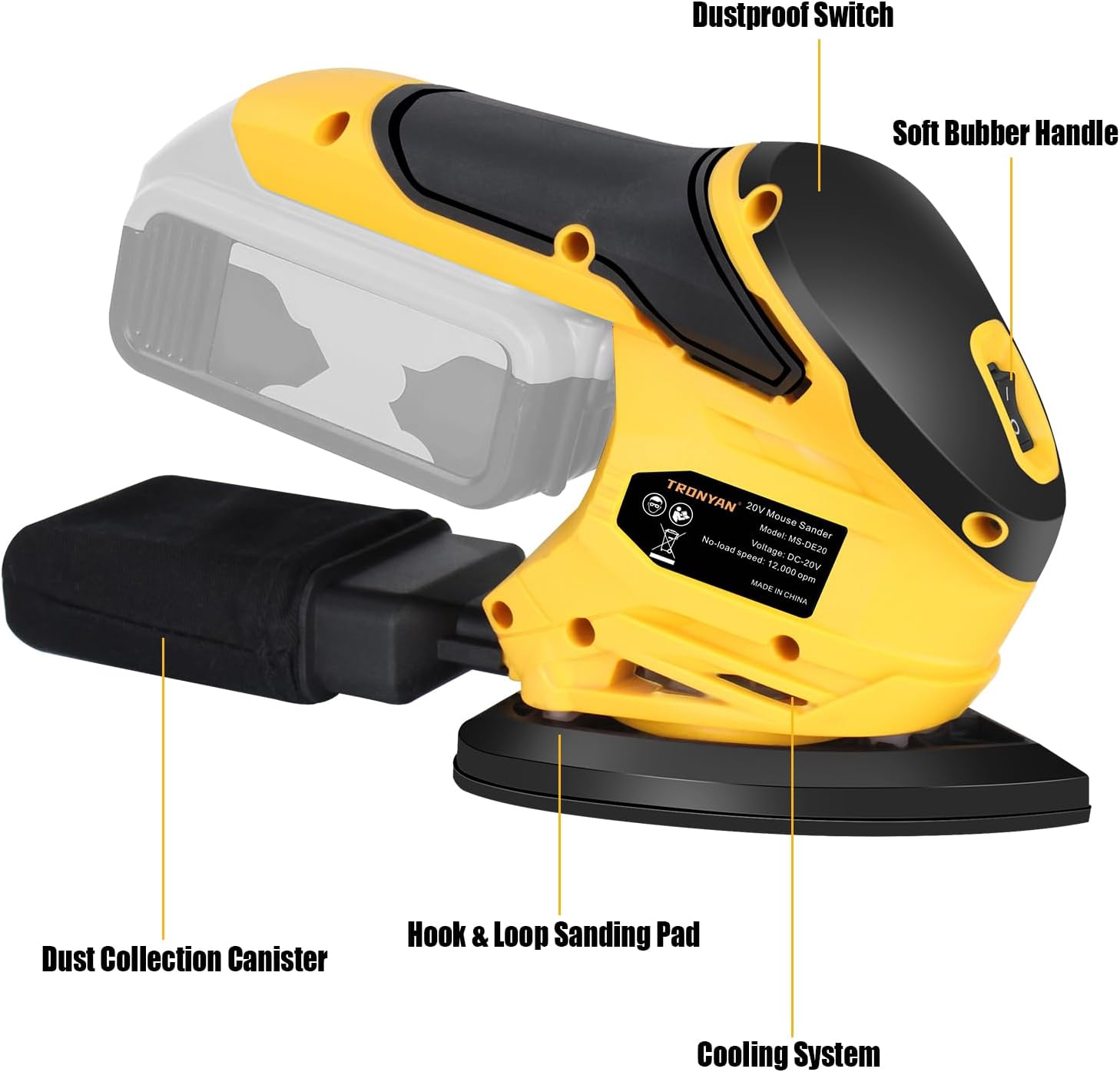 Cordless Detail Sander for DeWalt 20V 12000 OPM with 10 Sandpapers 5 Cordless Detail Sander for DeWalt 20V 12000 OPM with 10 Sandpapers - Image 5