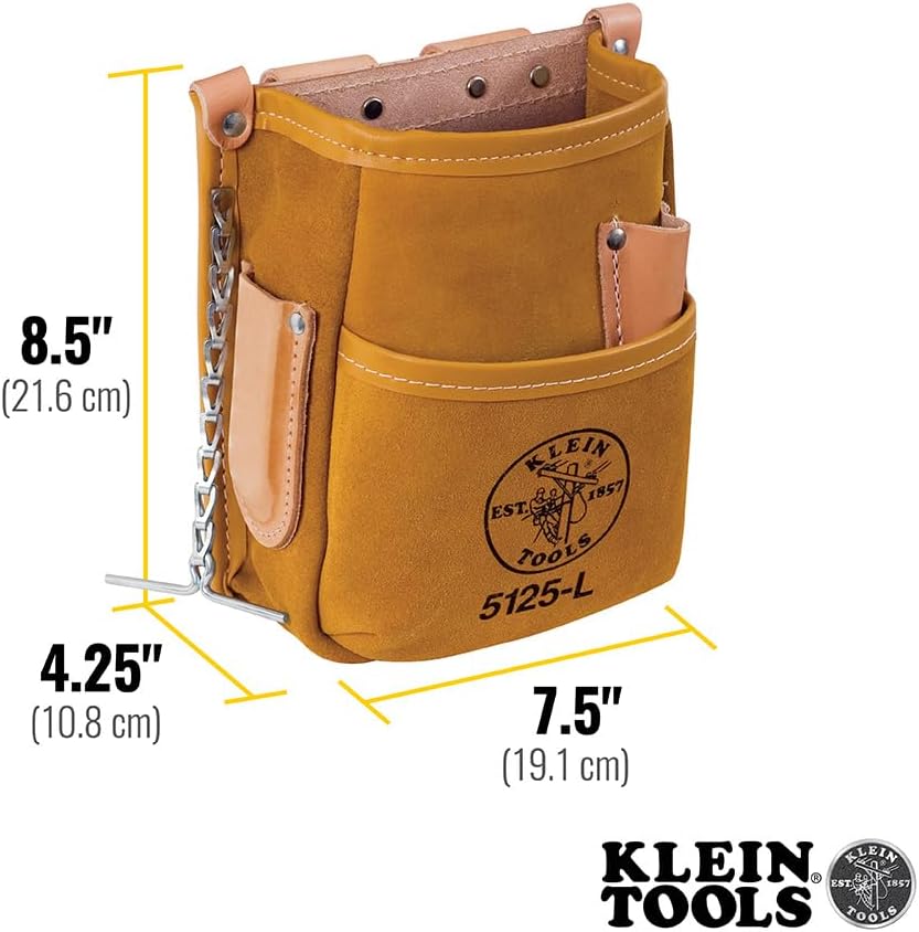 Klein Tools 5125L Leather Tool Pouch 5-Pocket Belt Holster 3 Klein Tools 5125L Leather Tool Pouch 5-Pocket Belt Holster - Image 3