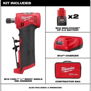 Milwaukee M12 FUEL Cordless Right Angle Die Grinder Kit 2Ah Battery