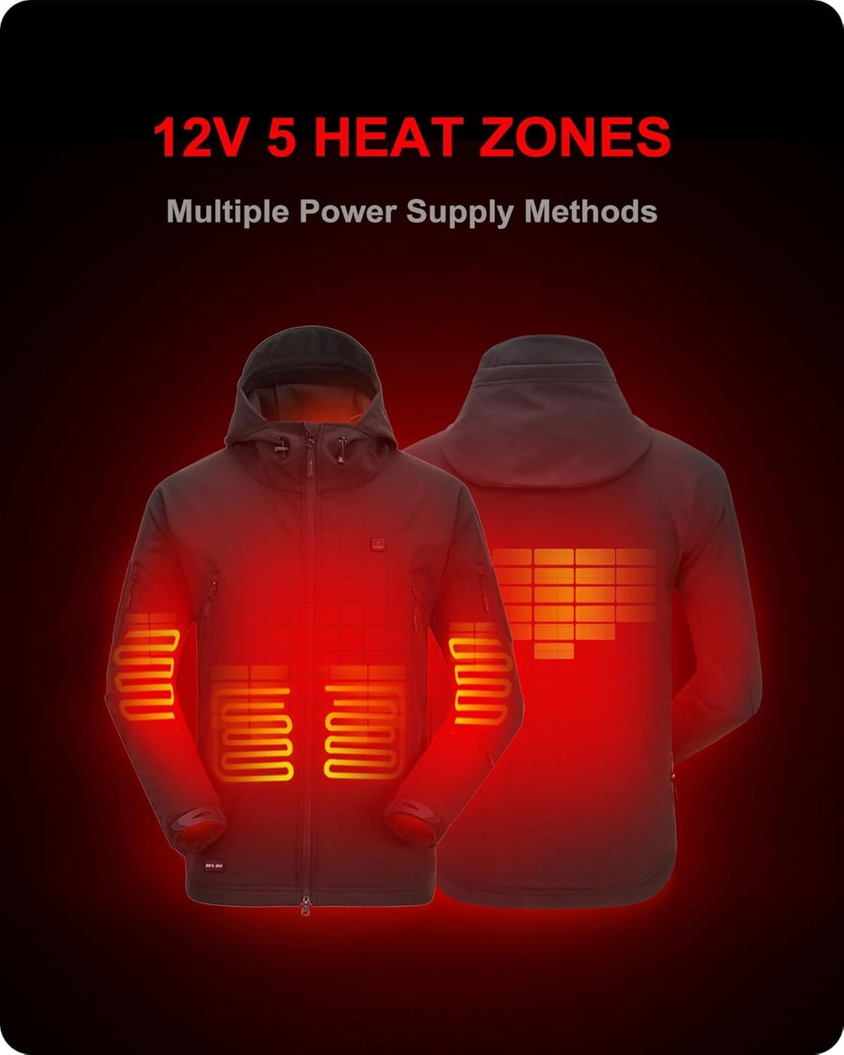 DEWBU Men's Heated Jacket 12V Battery Pack Winter Electric Coat 2 DEWBU Men's Heated Jacket 12V Battery Pack Winter Electric Coat - Image 2