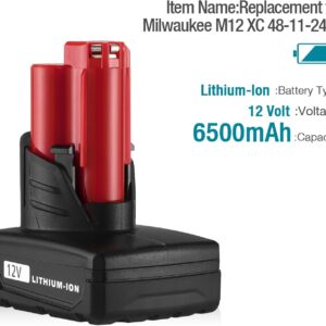 2Pack 12V 6.5Ah Li-ion Battery for Milwaukee M12 48-11-2420 Tools