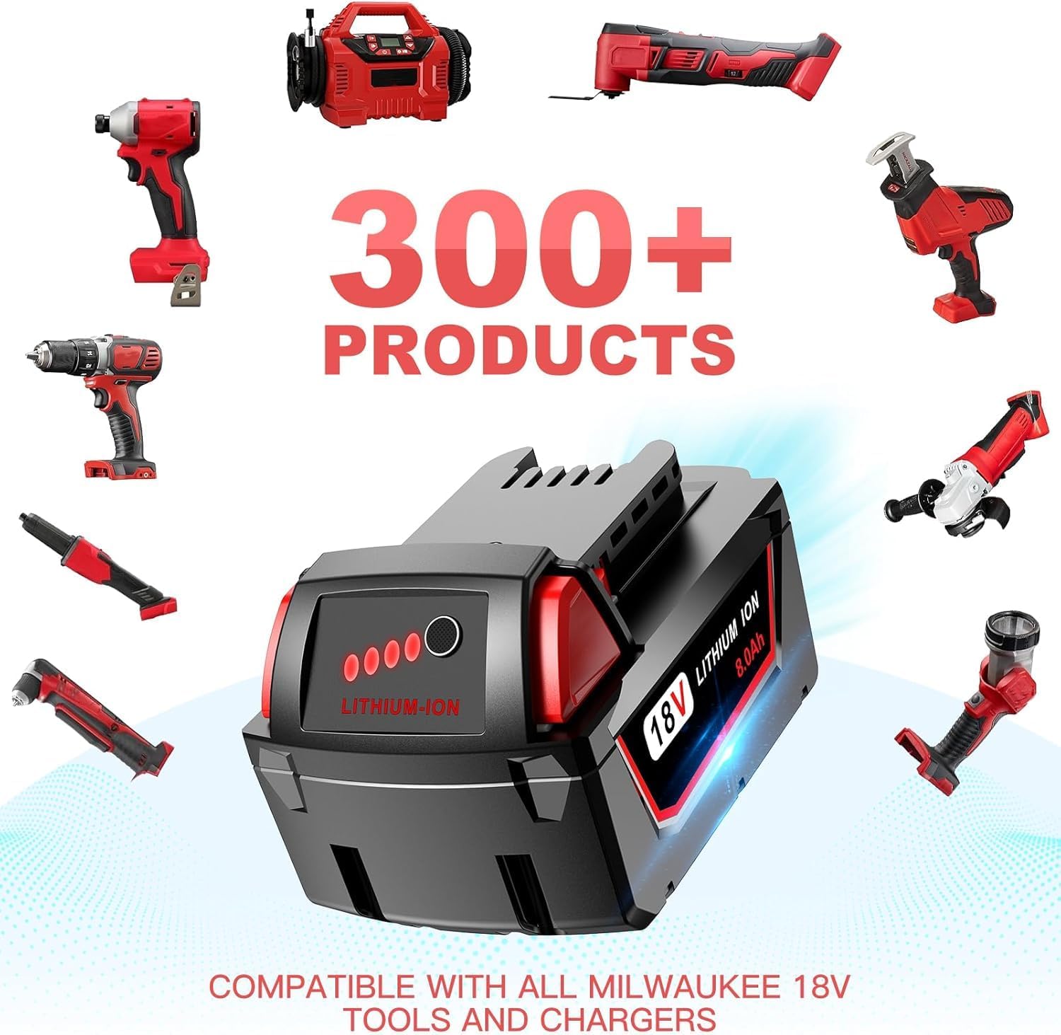 2 Pack 18V 8.0Ah M18 Lithium Batteries for Milwaukee 48-11-1880 2 2 Pack 18V 8.0Ah M18 Lithium Batteries for Milwaukee 48-11-1880 - Image 2