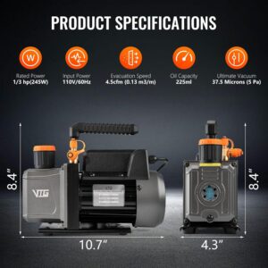 4.5 CFM AC Vacuum Pump HVAC Gauge Set R134a R410a Leak Detector Kit