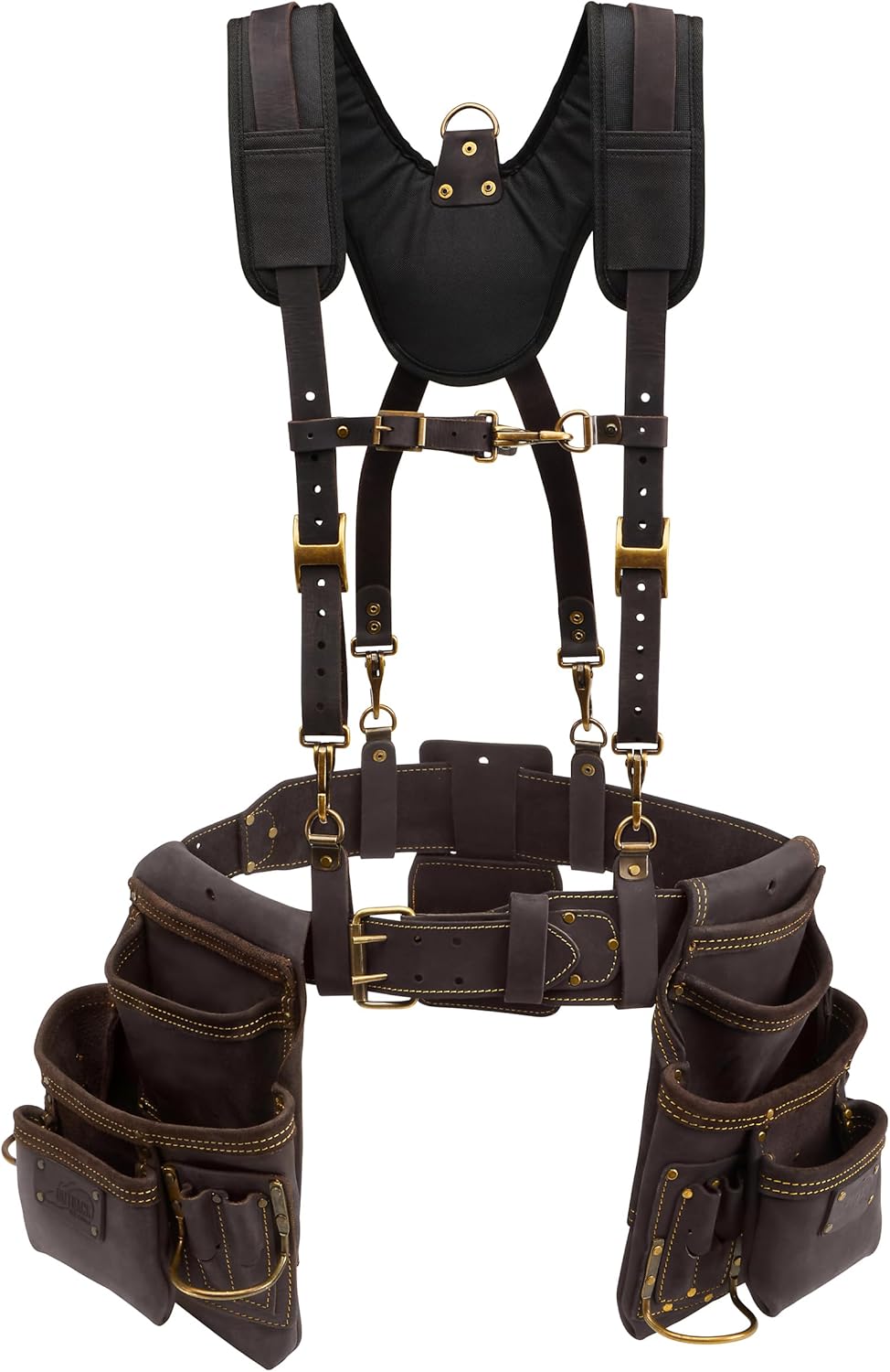 OX Tools Oil Tanned Leather Carpenter Tool Belt with Suspenders 1 OX Tools Oil Tanned Leather Framing Rig with Padded Suspenders Leather Carpenter Tool Belt with Suspenders and Tool Pouches Dual Hammer Holsters OX-P263609