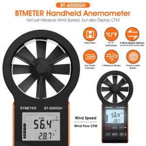 BTMETER Digital Anemometer Wind Speed Meter HVAC CFM Airflow Gauge 6000GH