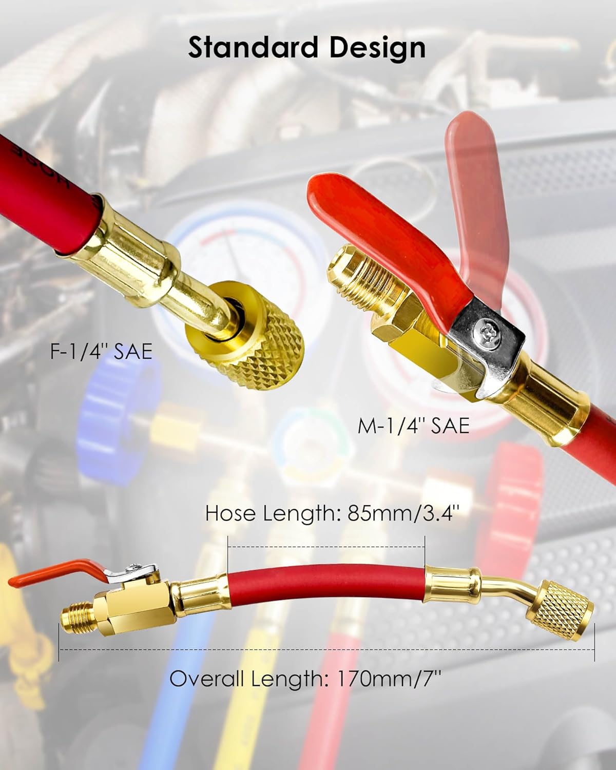 3PC AC Charging Hoses Ball Valve Set R134A R410A R22 1/4" SAE HVAC 6 3PC AC Charging Hoses Ball Valve Set R134A R410A R22 1/4" SAE HVAC - Image 6