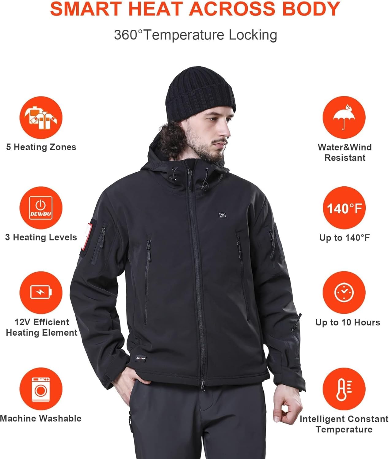 DEWBU Men's Heated Jacket 12V Battery Pack Winter Electric Coat 3 DEWBU Men's Heated Jacket 12V Battery Pack Winter Electric Coat - Image 3