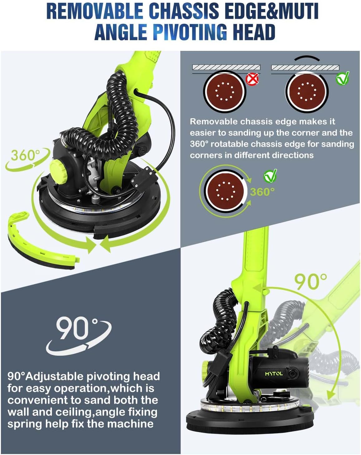 Drywall Sander 7.2A Electric with Vacuum LED Light 6 Speed 900-1800RPM 6 Drywall Sander 7.2A Electric with Vacuum LED Light 6 Speed 900-1800RPM - Image 6