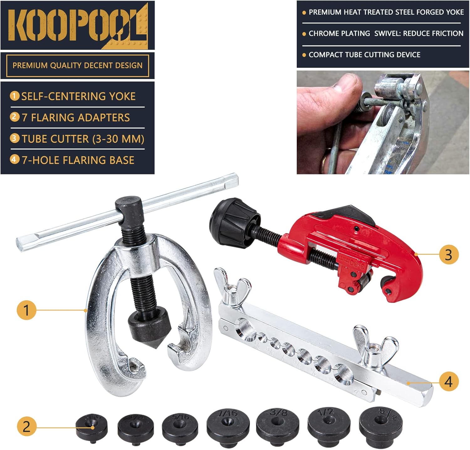 Double Flaring Tool Kit with Tube Cutter for Brake Lines HVAC Pipes 3 Double Flaring Tool Kit with Tube Cutter for Brake Lines HVAC Pipes - Image 3