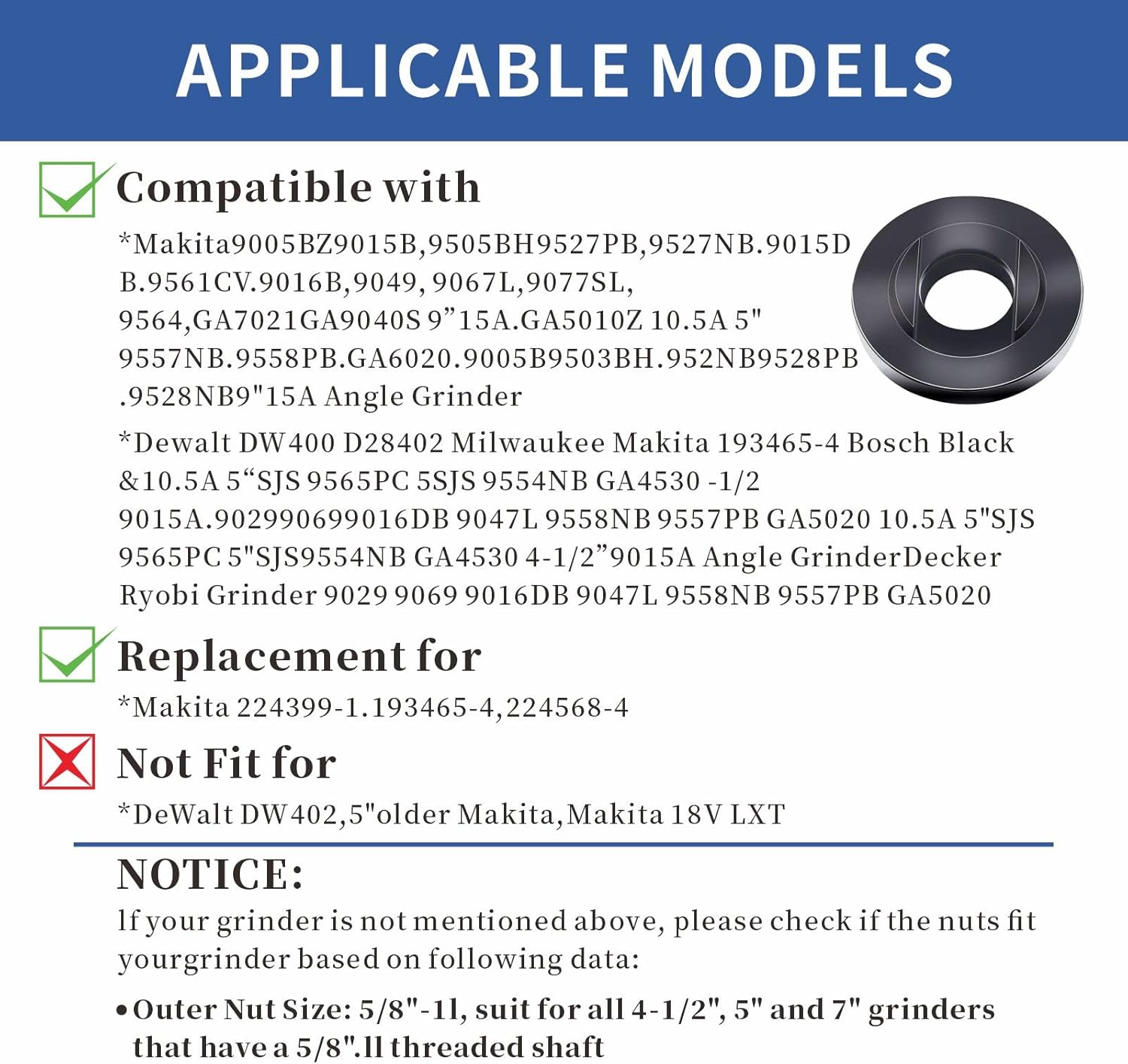 7PC Angle Grinder Wrench Nut Kit 5/8-11 for Dewalt Makita Bosch 6 7PC Angle Grinder Wrench Nut Kit 5/8-11 for Dewalt Makita Bosch - Image 6