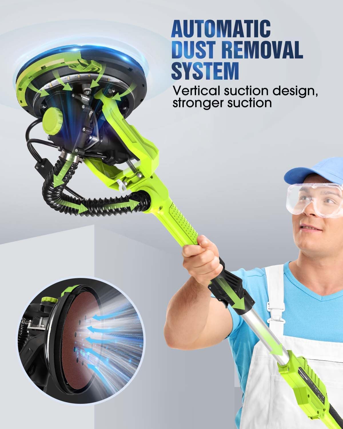 Drywall Sander 7.2A Electric with Vacuum LED Light 6 Speed 900-1800RPM 2 Drywall Sander 7.2A Electric with Vacuum LED Light 6 Speed 900-1800RPM - Image 2