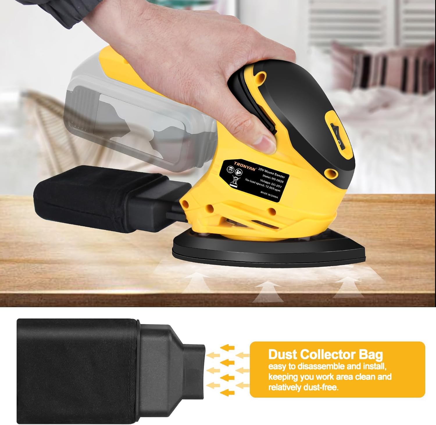Cordless Detail Sander for DeWalt 20V 12000 OPM with 10 Sandpapers 4 Cordless Detail Sander for DeWalt 20V 12000 OPM with 10 Sandpapers - Image 4