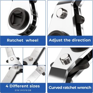 Toovem HVAC Ratchet Wrench Set 4-Size Tool Kit with Hex Adapters