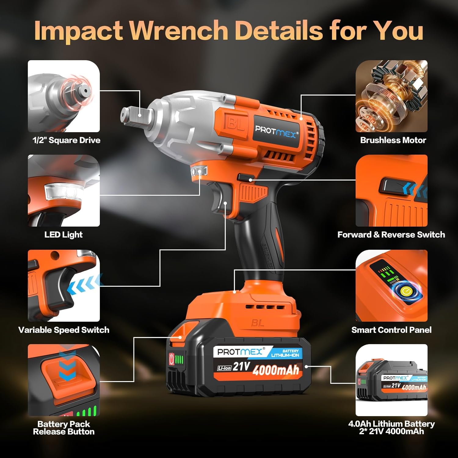 ```
21V Cordless Impact Wrench 665 Ft-lbs 2 Batteries 19pc Set
``` 8 ```
21V Cordless Impact Wrench 665 Ft-lbs 2 Batteries 19pc Set
``` - Image 8