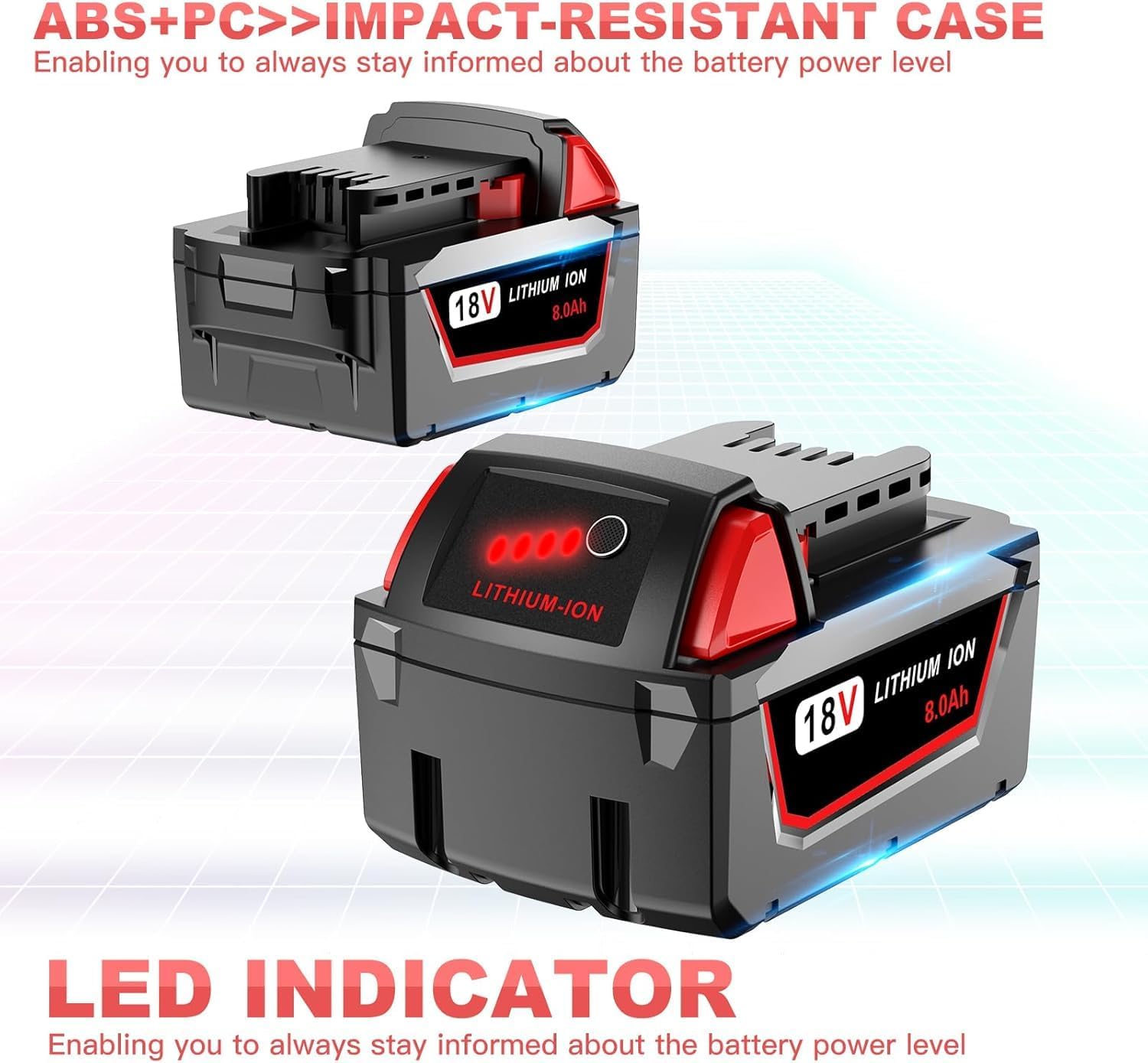2 Pack 18V 8.0Ah M18 Lithium Batteries for Milwaukee 48-11-1880 4 2 Pack 18V 8.0Ah M18 Lithium Batteries for Milwaukee 48-11-1880 - Image 4