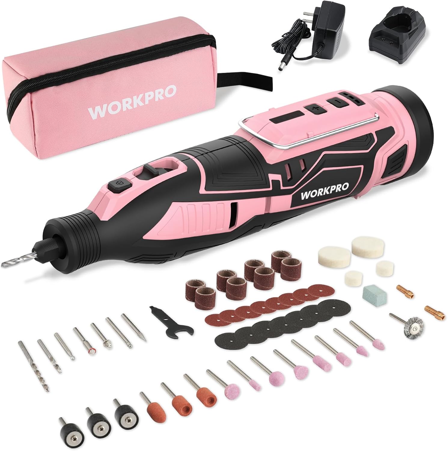 WORKPRO 12V Cordless Rotary Tool Kit 114pc Pink Engraver Sander 1 sander tool pink