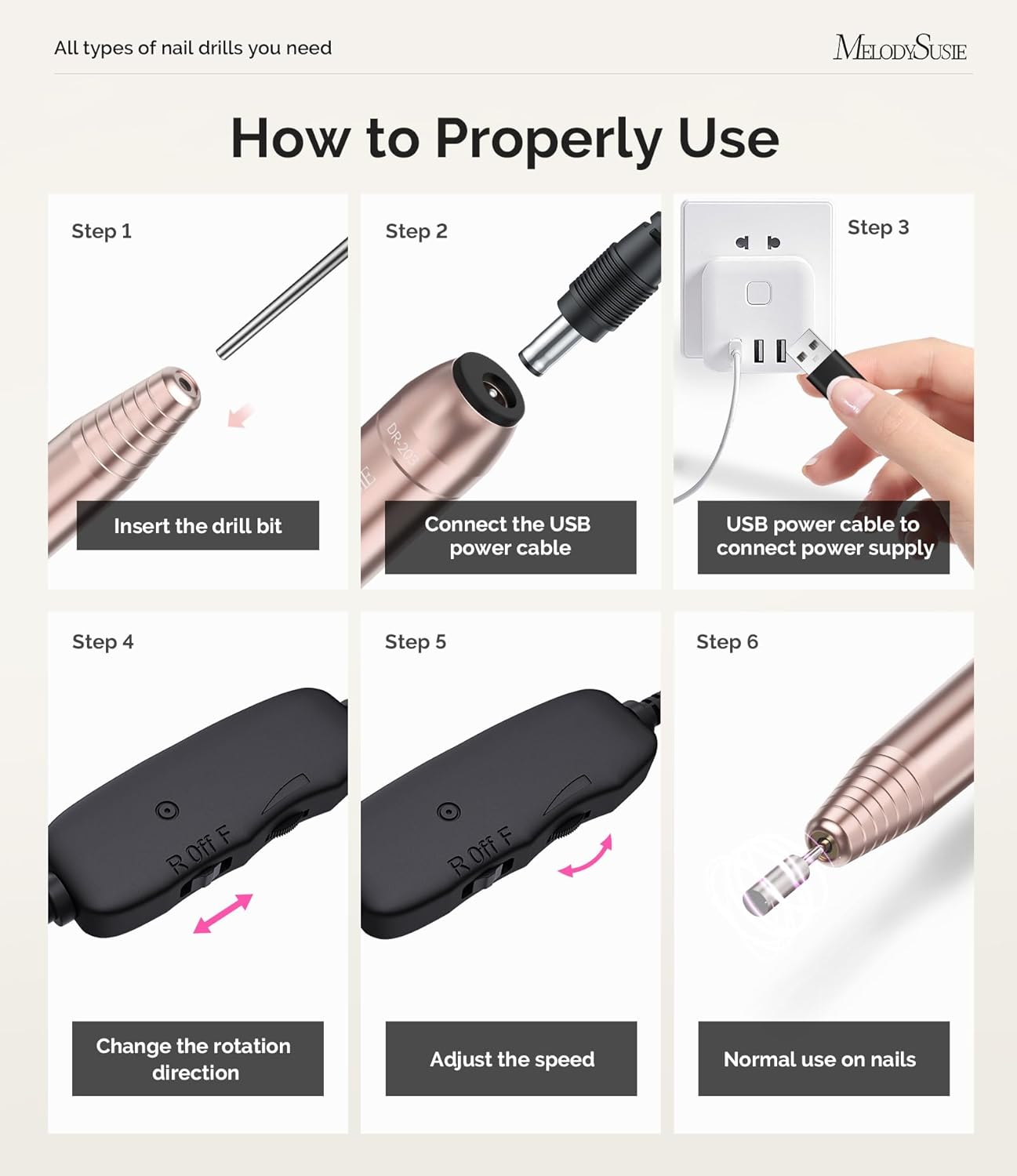 MelodySusie Electric Nail Drill Kit for Acrylic Gel Manicure Gold 5 MelodySusie Electric Nail Drill Kit for Acrylic Gel Manicure Gold - Image 5